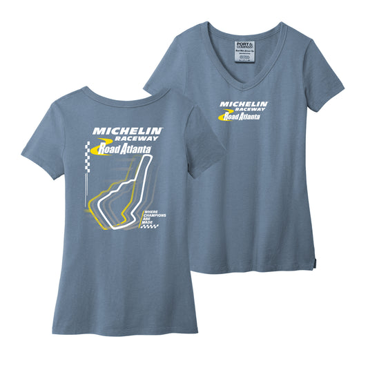 MRRA Ladies Garment Dyed Track Tee - Faded Denim